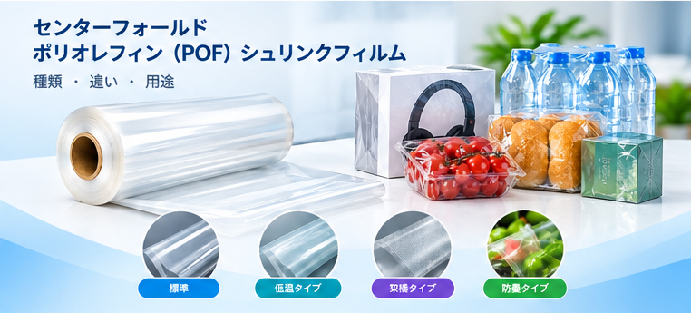 センターフォールド ポリオレフィン（POF）シュリンクフィルム：種類・違い・用途